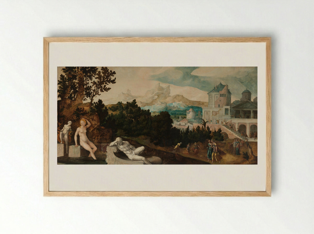 Landscape with Bathsheba - Jan van Scorel - Framed Print Wood