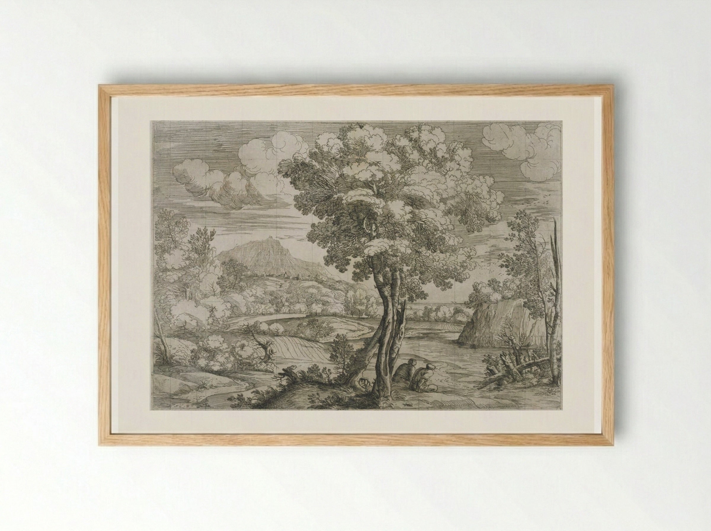 Landscape with Bird Perched on a Tree Stump - Giovanni Francesco Grimaldi - Framed Print Wood
