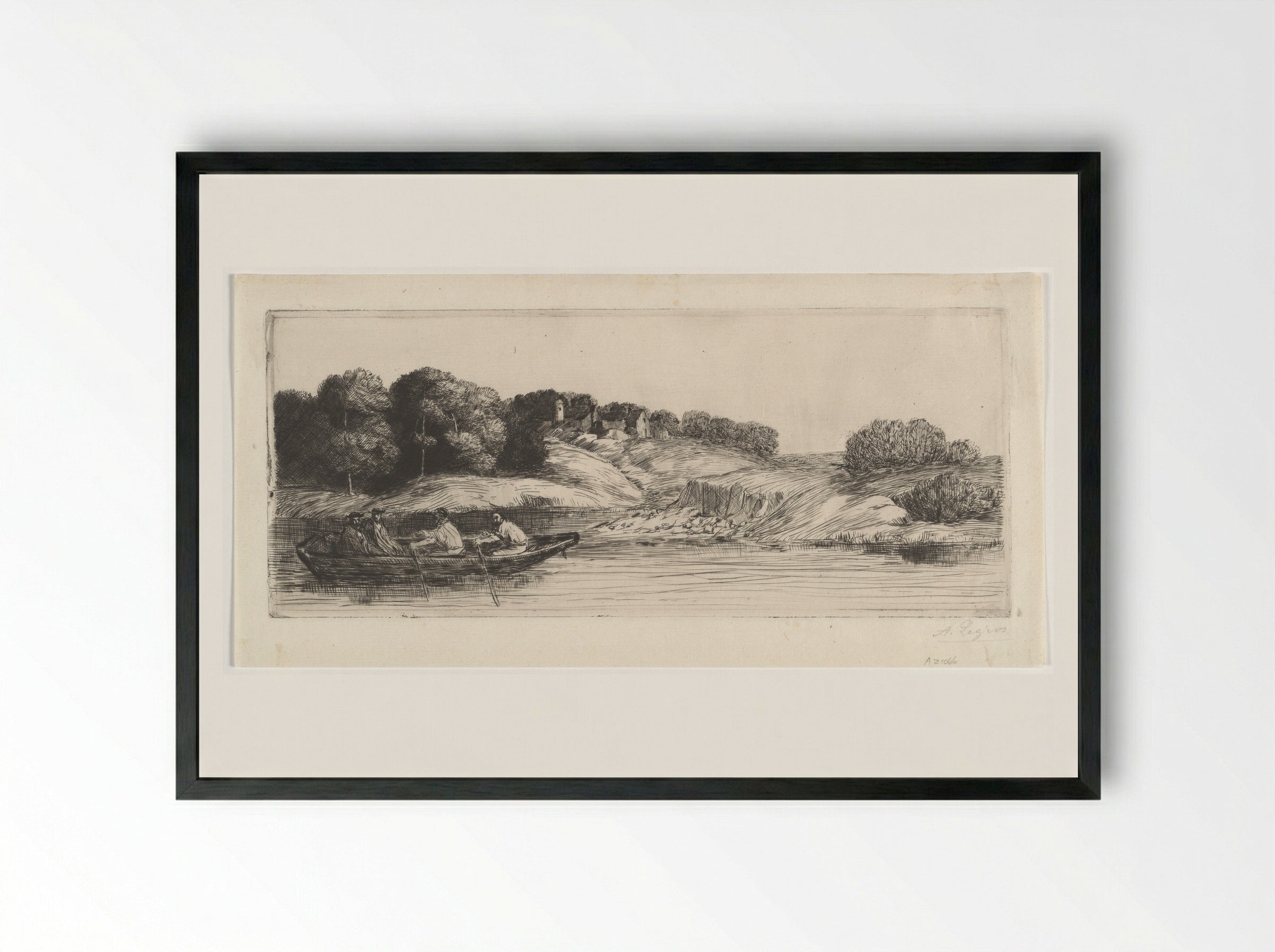 Landscape with Boat - Alphonse Legros - Framed Print Black
