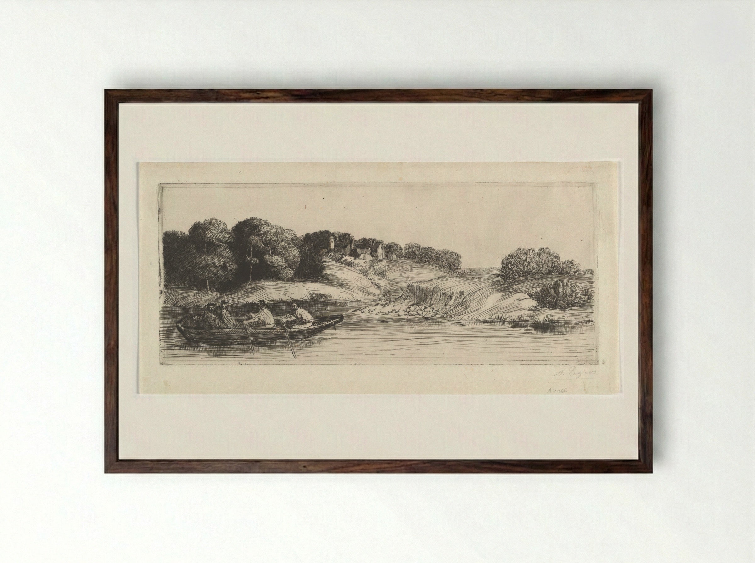 Landscape with Boat - Alphonse Legros - Framed Print Dark Wood