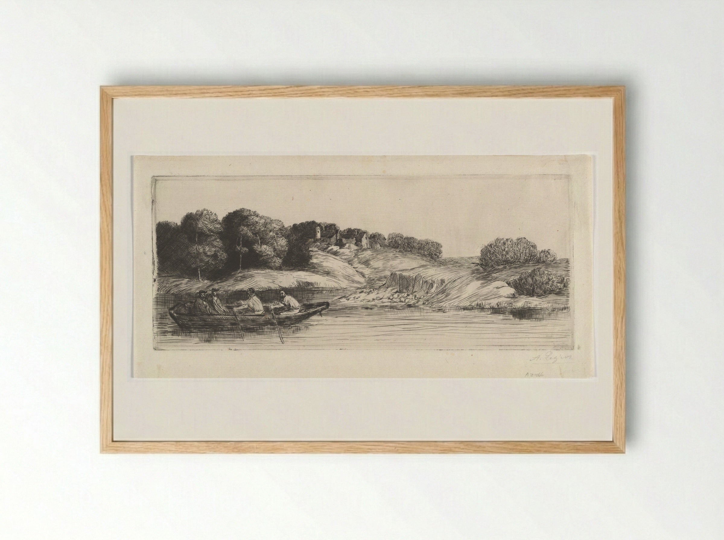 Landscape with Boat - Alphonse Legros - Framed Print Wood