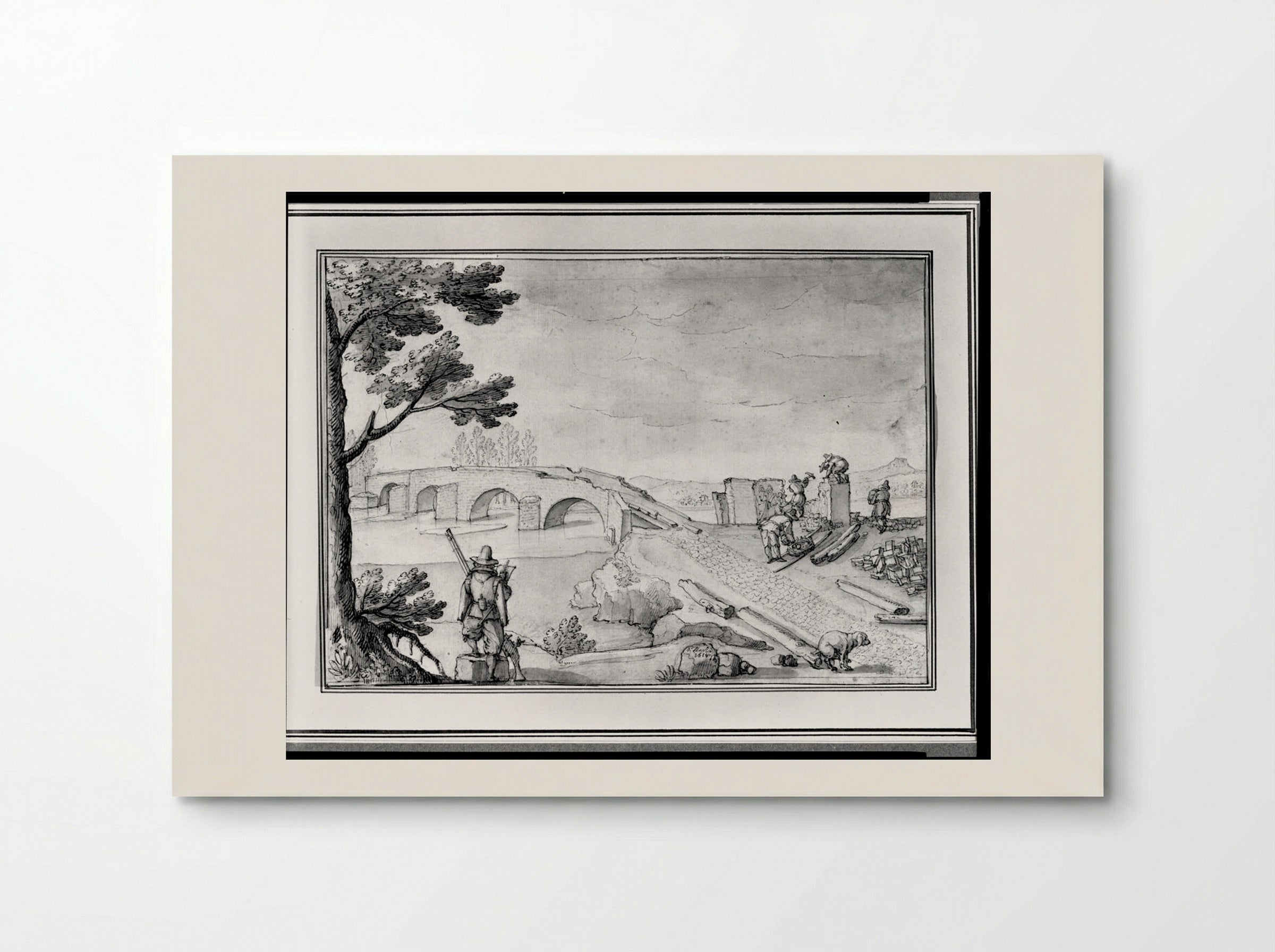 Landscape with Bridge, Workers, Surveyor - Remigio Cantagallina - Poster