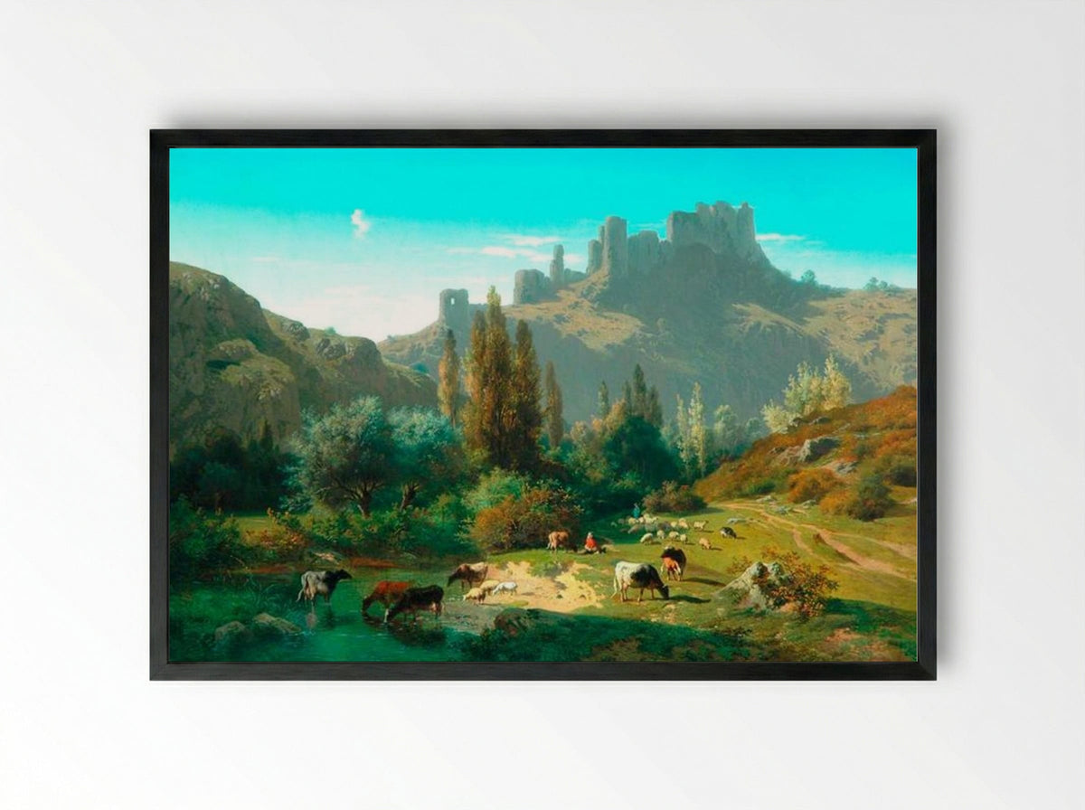 Landscape with Cattle - Rosa Bonheur - Framed Print Black