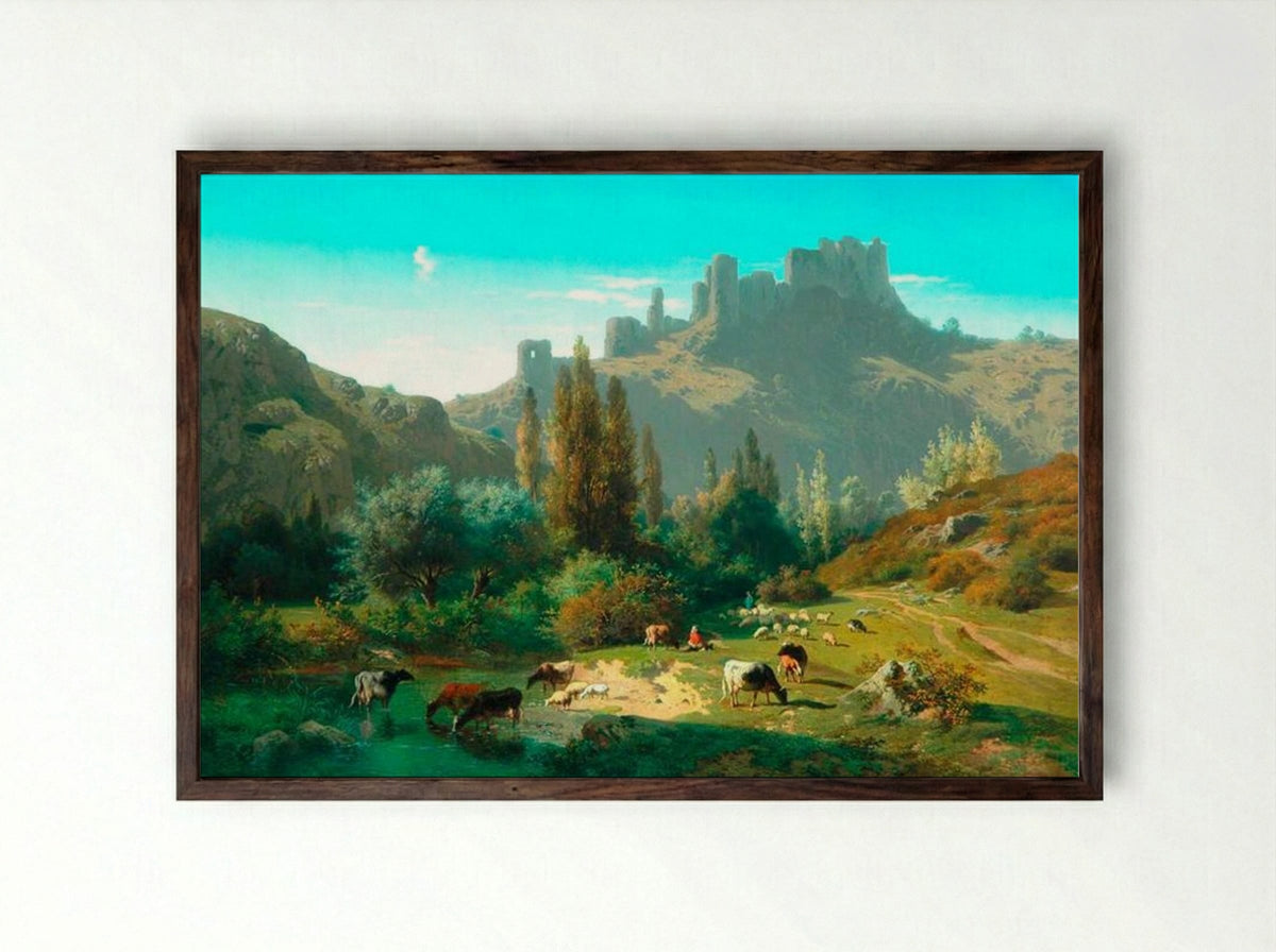 Landscape with Cattle - Rosa Bonheur - Framed Print Dark Wood
