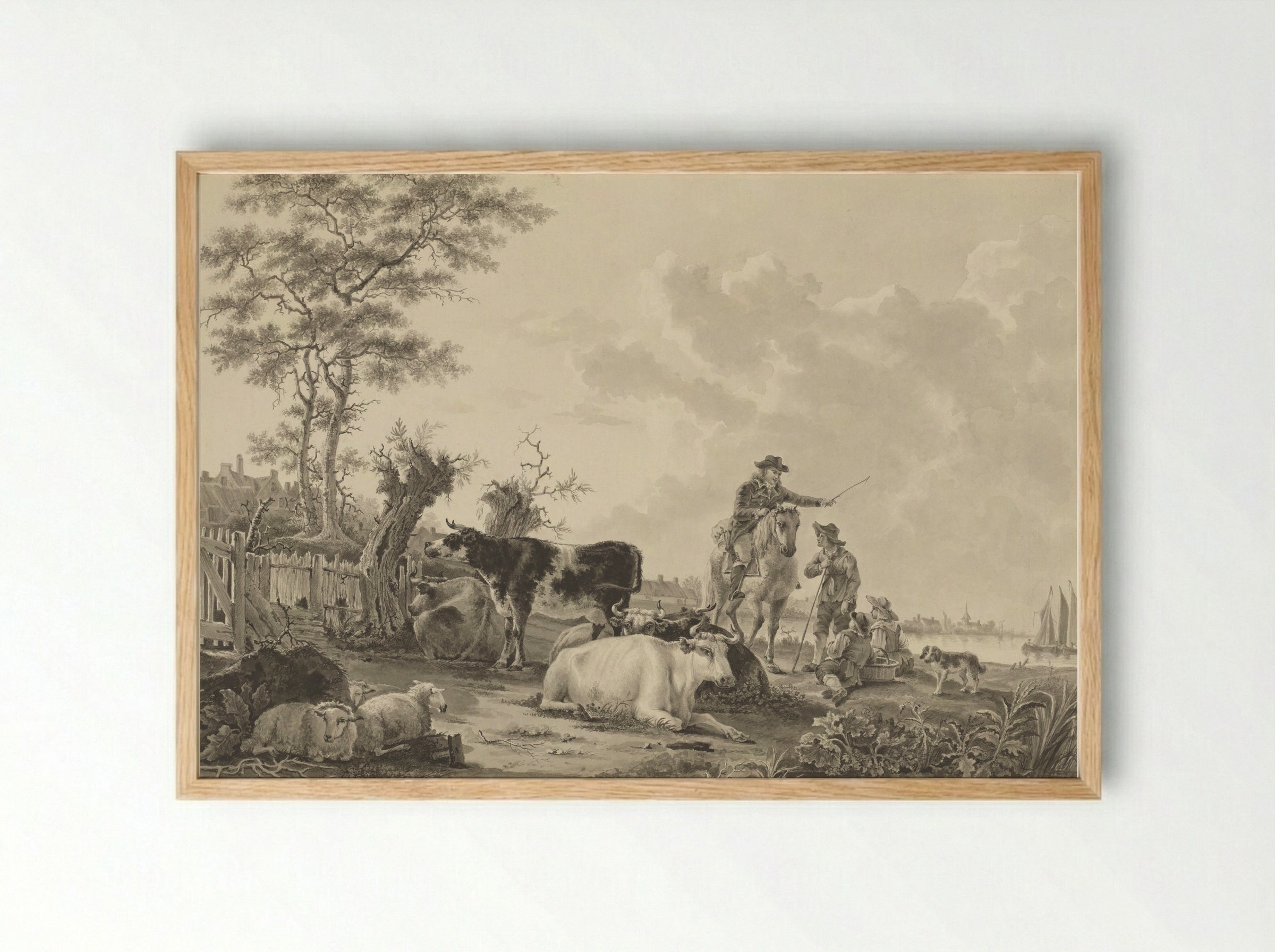 Landscape with Cattle - Jacob van Strij - Framed Print Wood