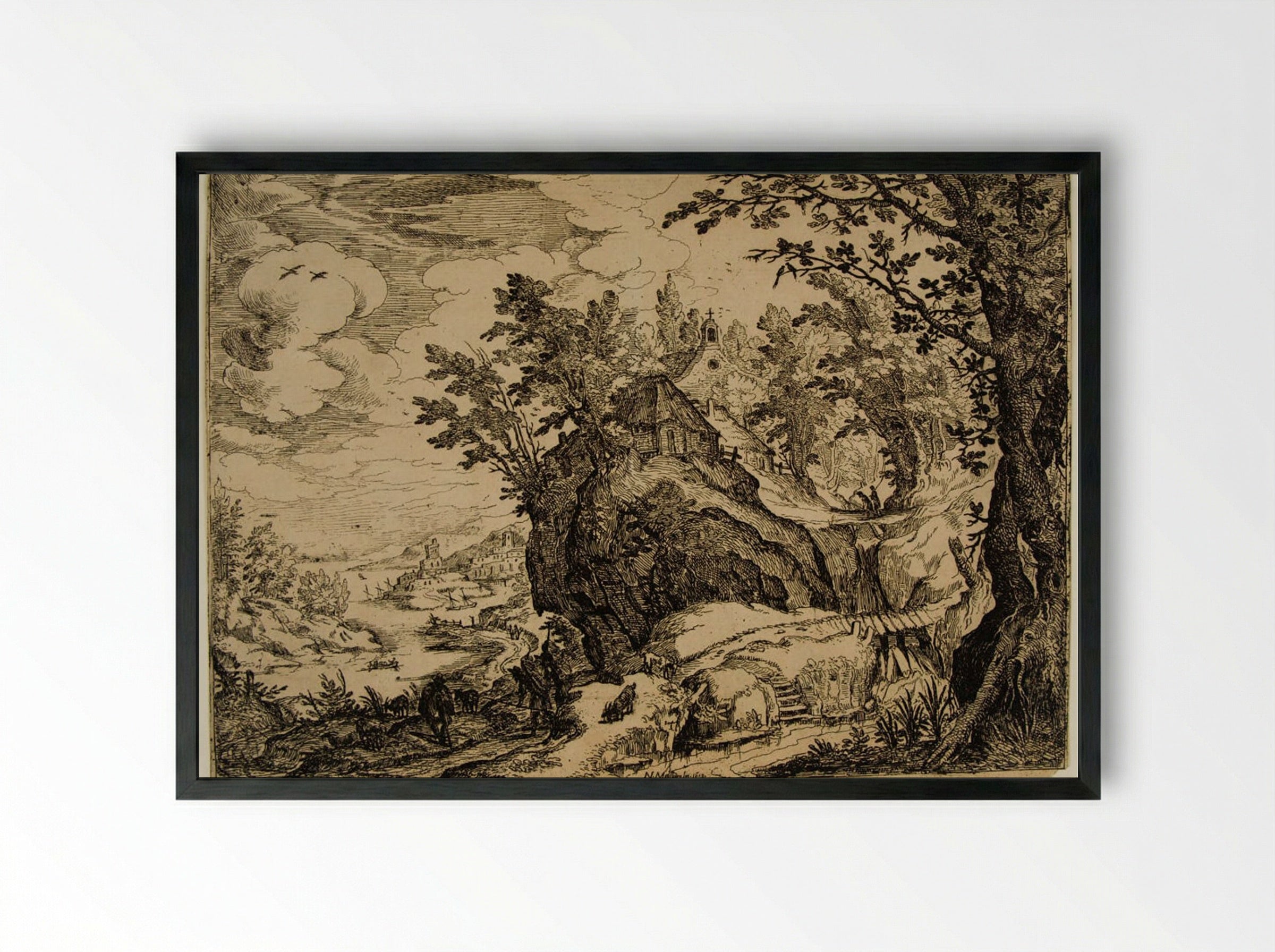 Landscape with Church in the Tyrol - Nicolas Moillon - Framed Print Black