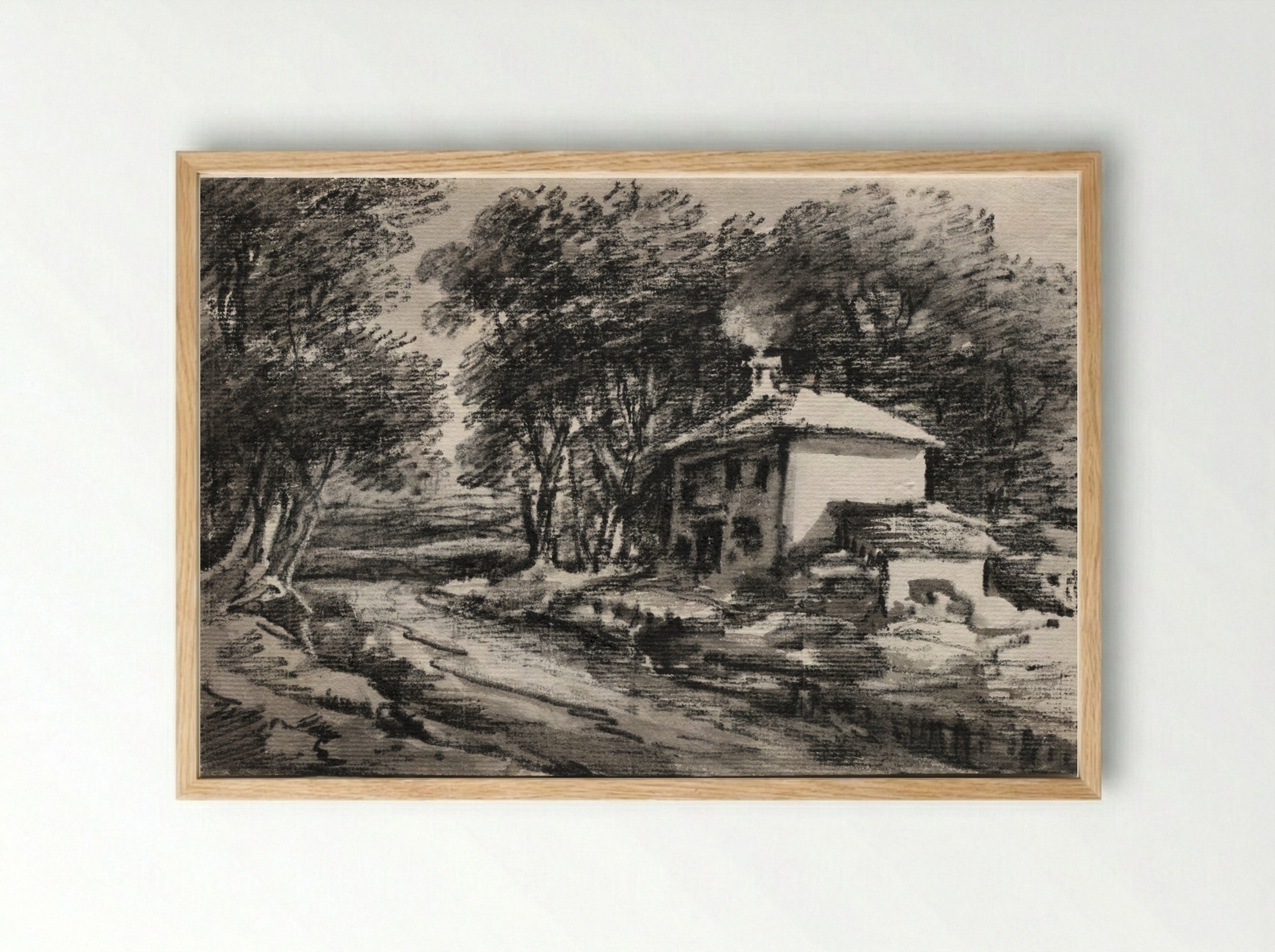 Landscape with Cottage (recto) - Thomas Monro - Framed Print Wood