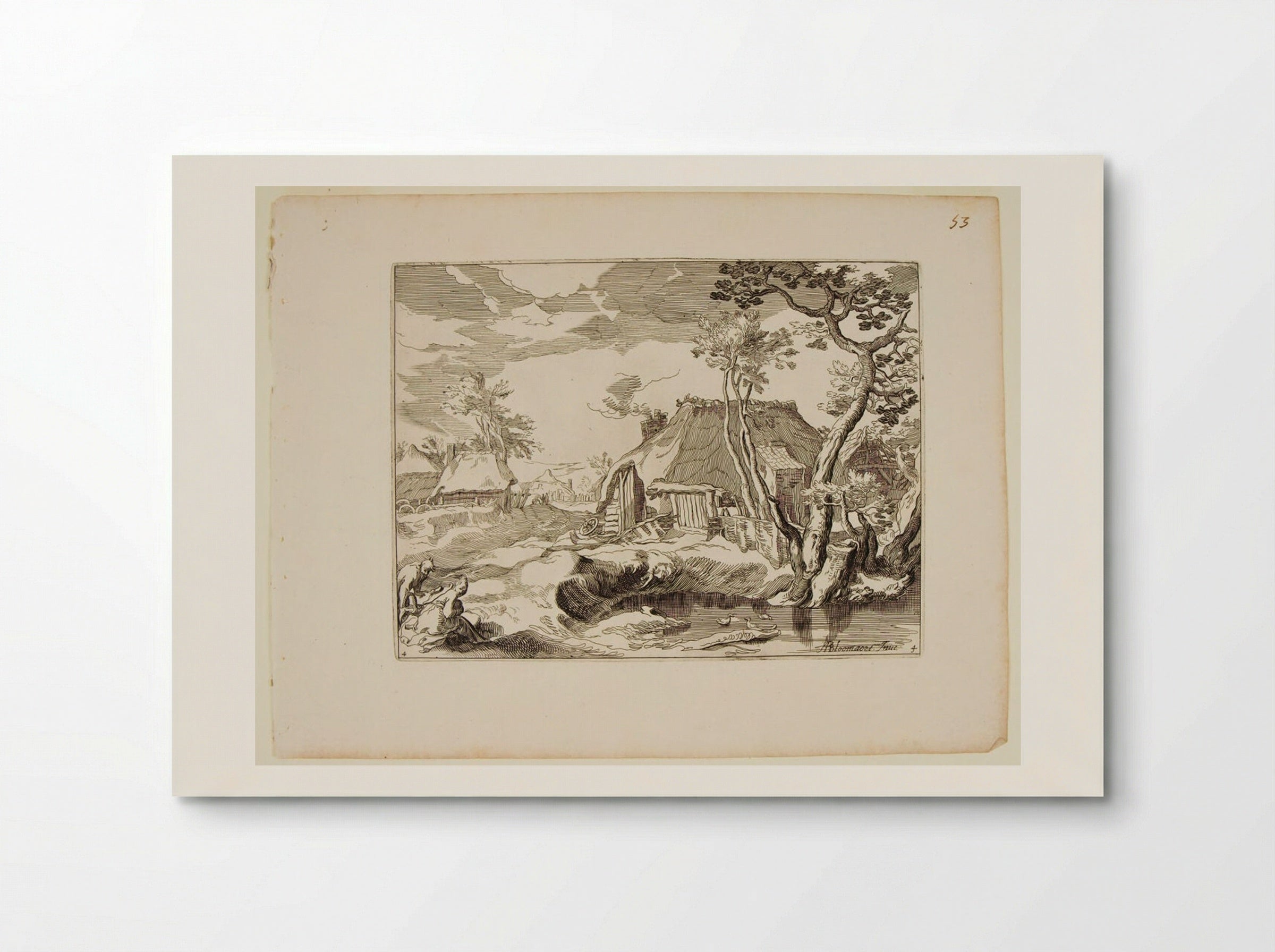 Landscape with Cottages and Two Figures - Boetius Adamsz. Bolswert - Poster