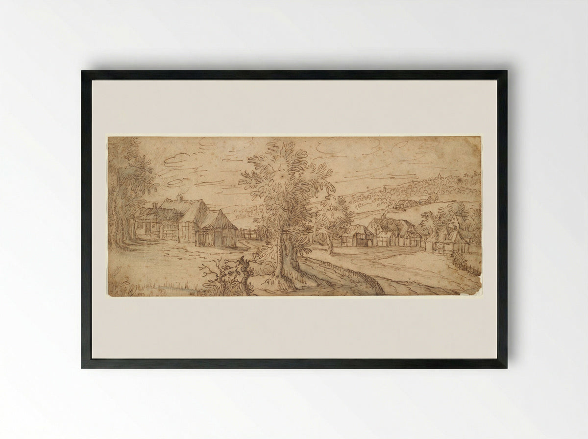 Landscape with Cottages - Tobias Verhaecht - Framed Print Black