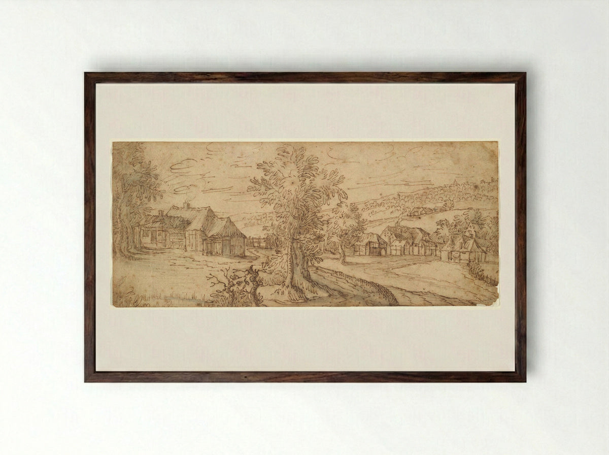 Landscape with Cottages - Tobias Verhaecht - Framed Print Dark Wood