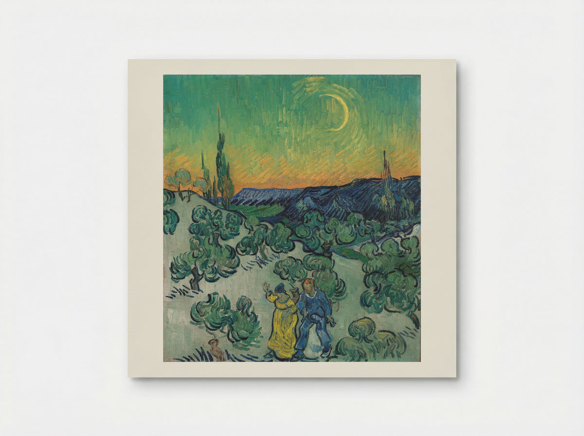 Landscape with Couple Walking and Crescent Moon - Vincent van Gogh - Poster