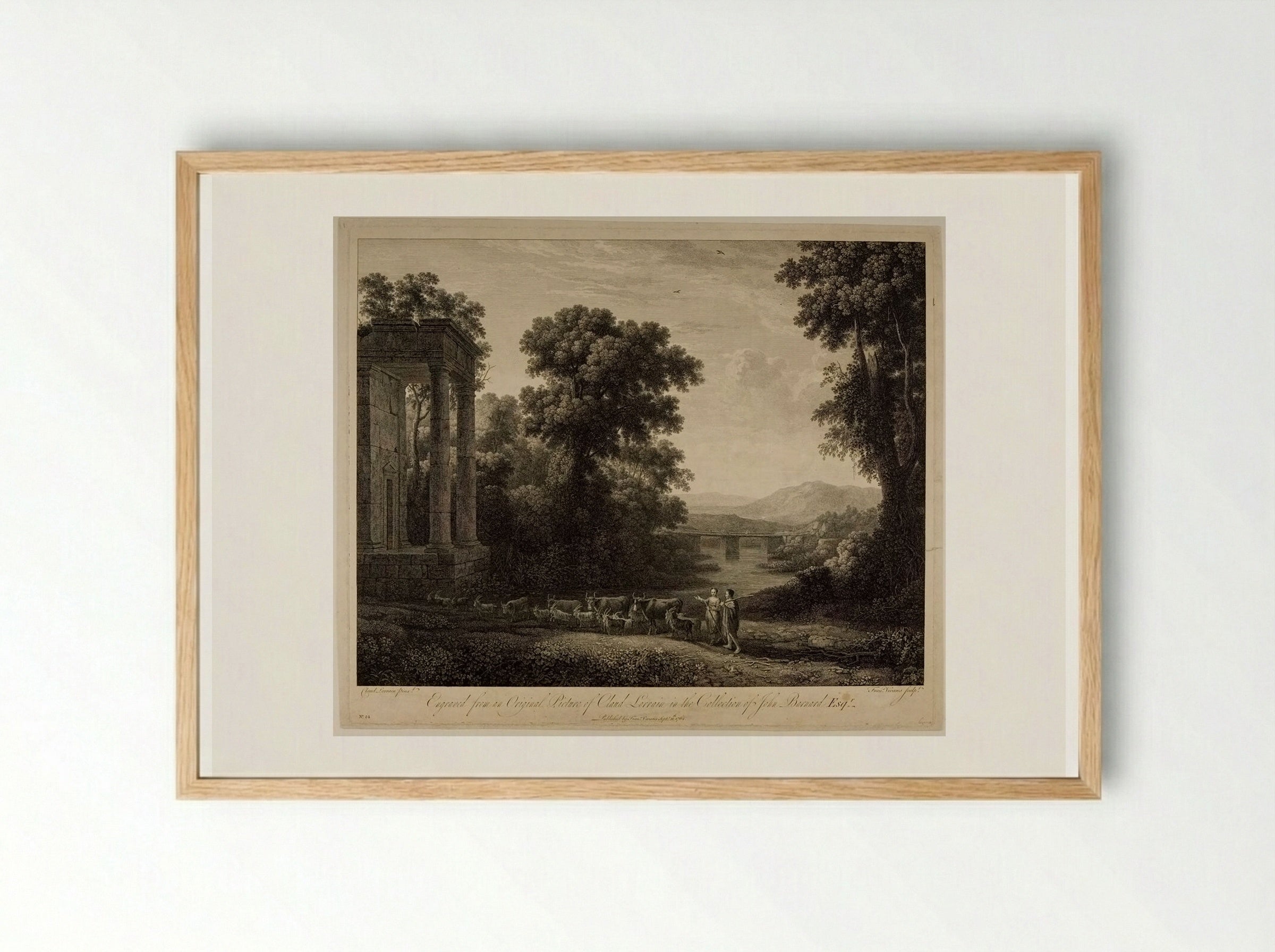 Landscape with Cows and Goats, a Shepherd and Shepherdess - François Vivares - Framed Print Wood