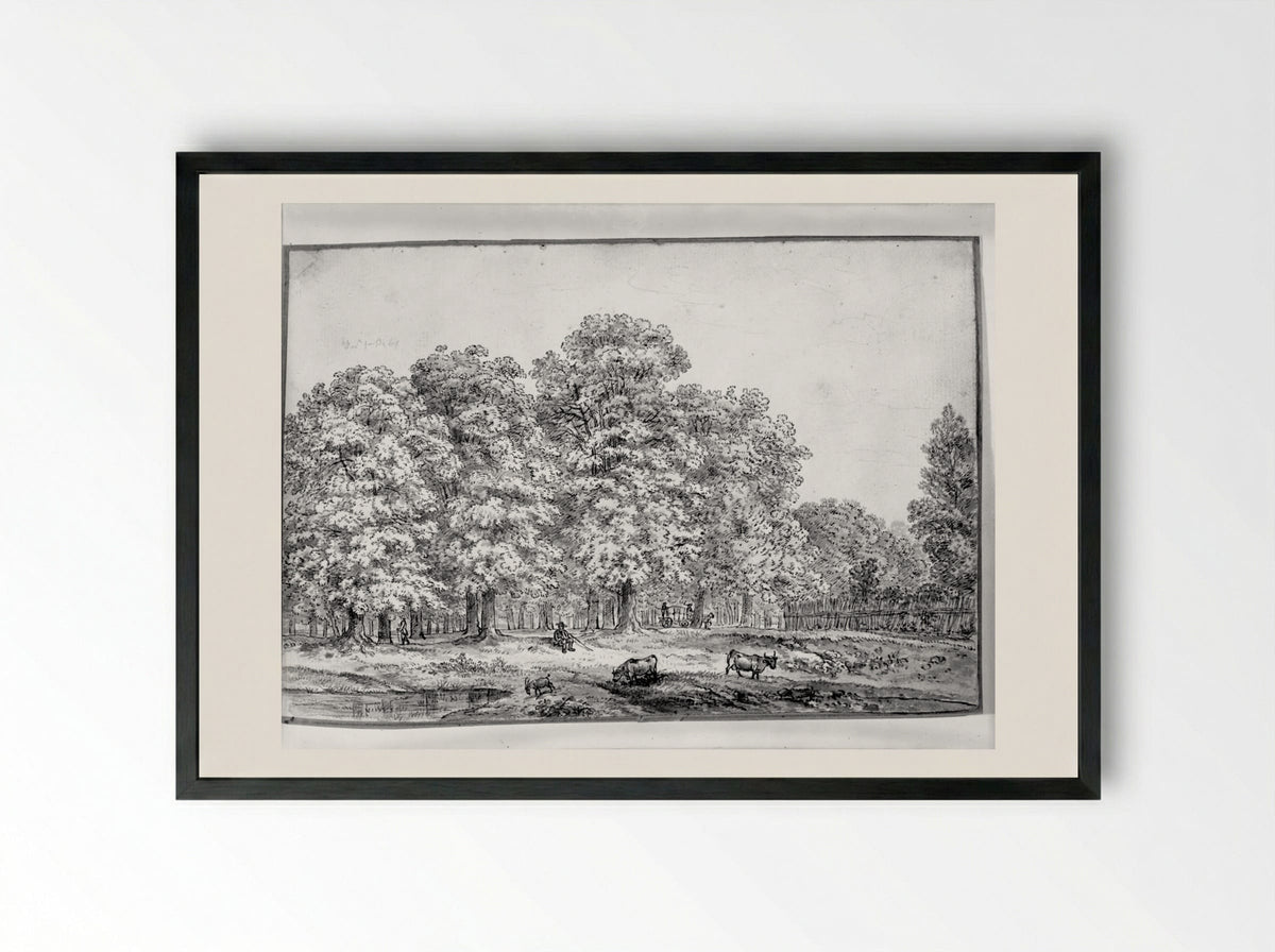 Landscape with Cows - Ferdinand Kobell - Framed Print Black