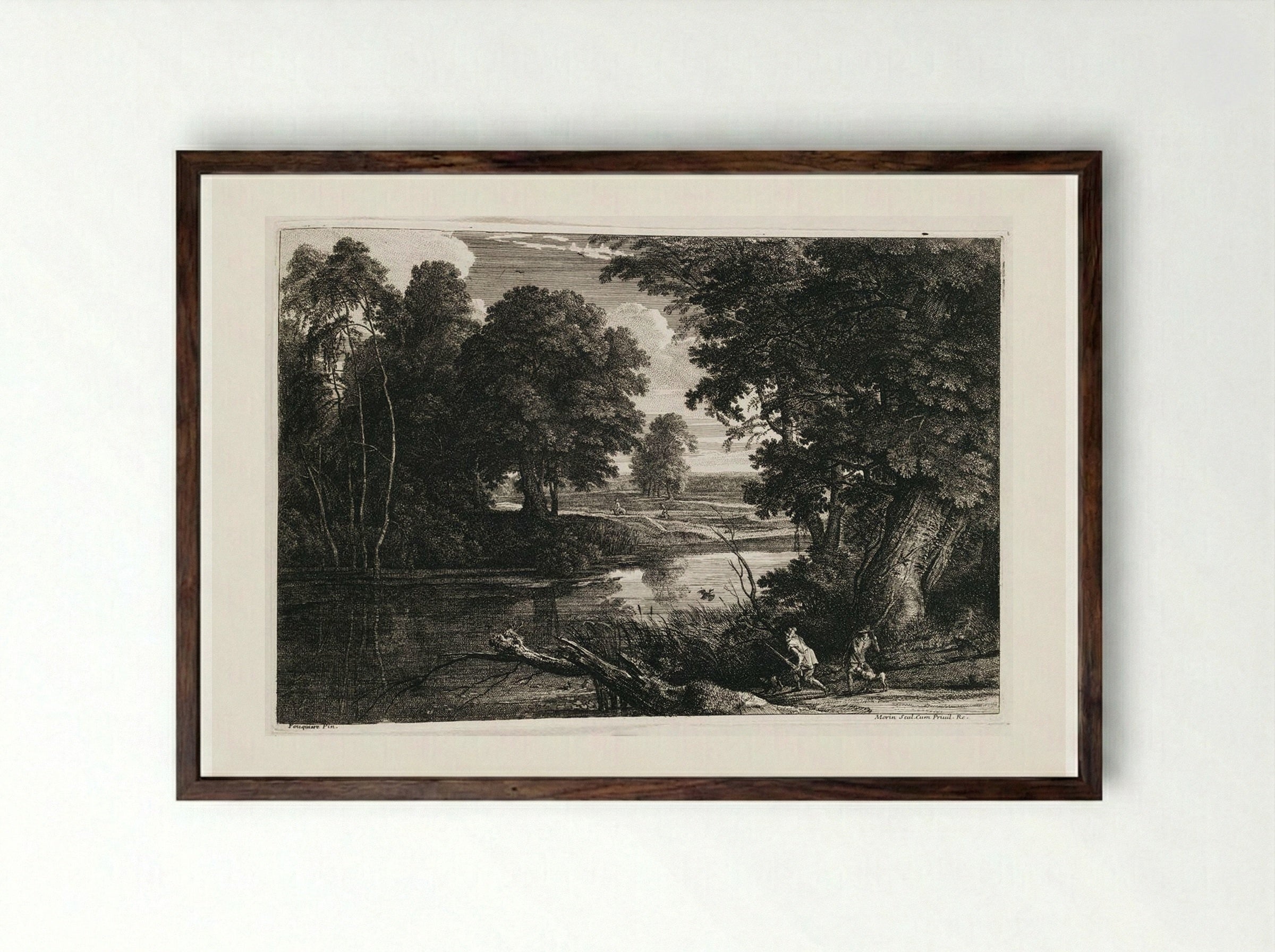 Landscape with Duck Hunters - Jean Morin - Framed Print Dark Wood
