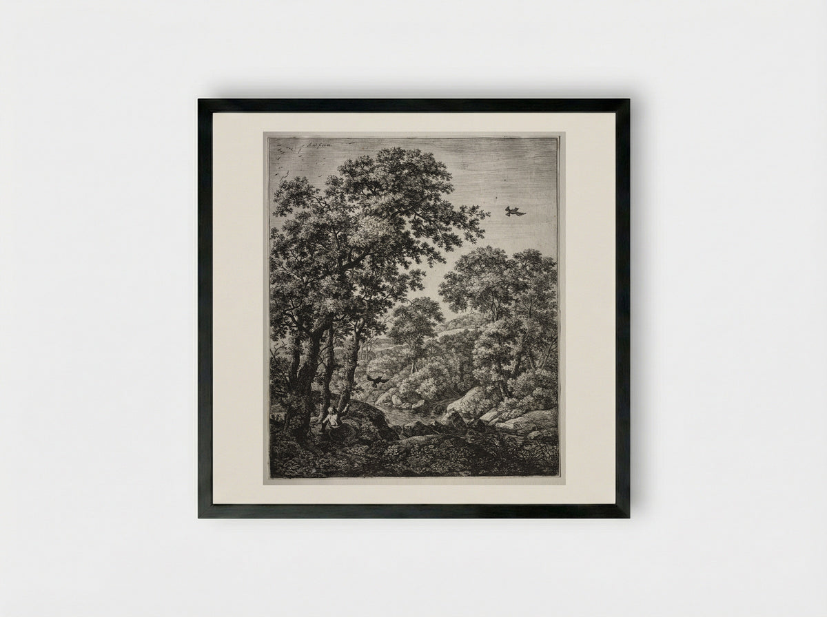 Landscape with Elijah Fed by Ravens - Anthonie Waterloo - Framed Print Black