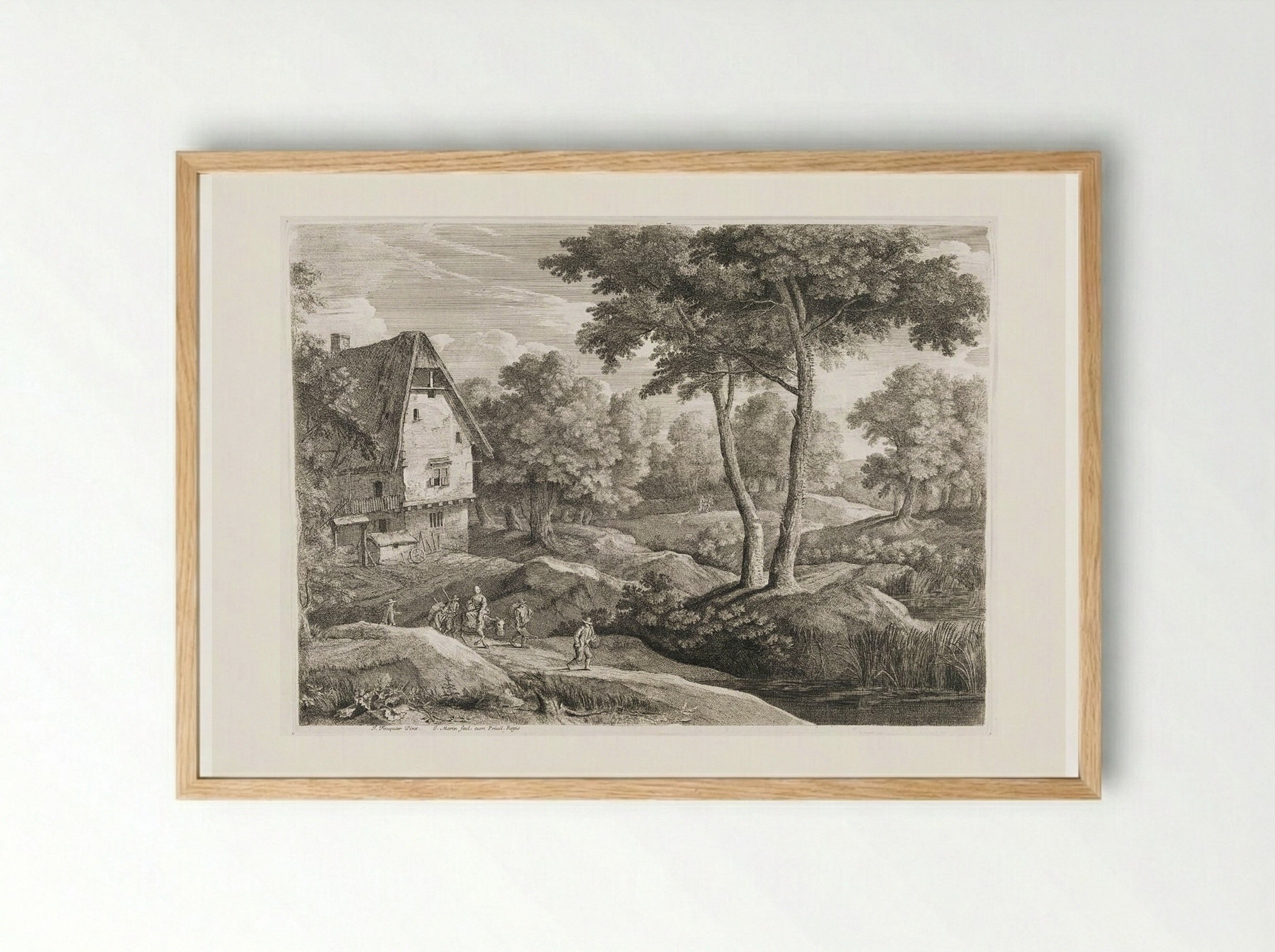 Landscape with Farmhouse and Travelers - Jean Morin - Framed Print Wood