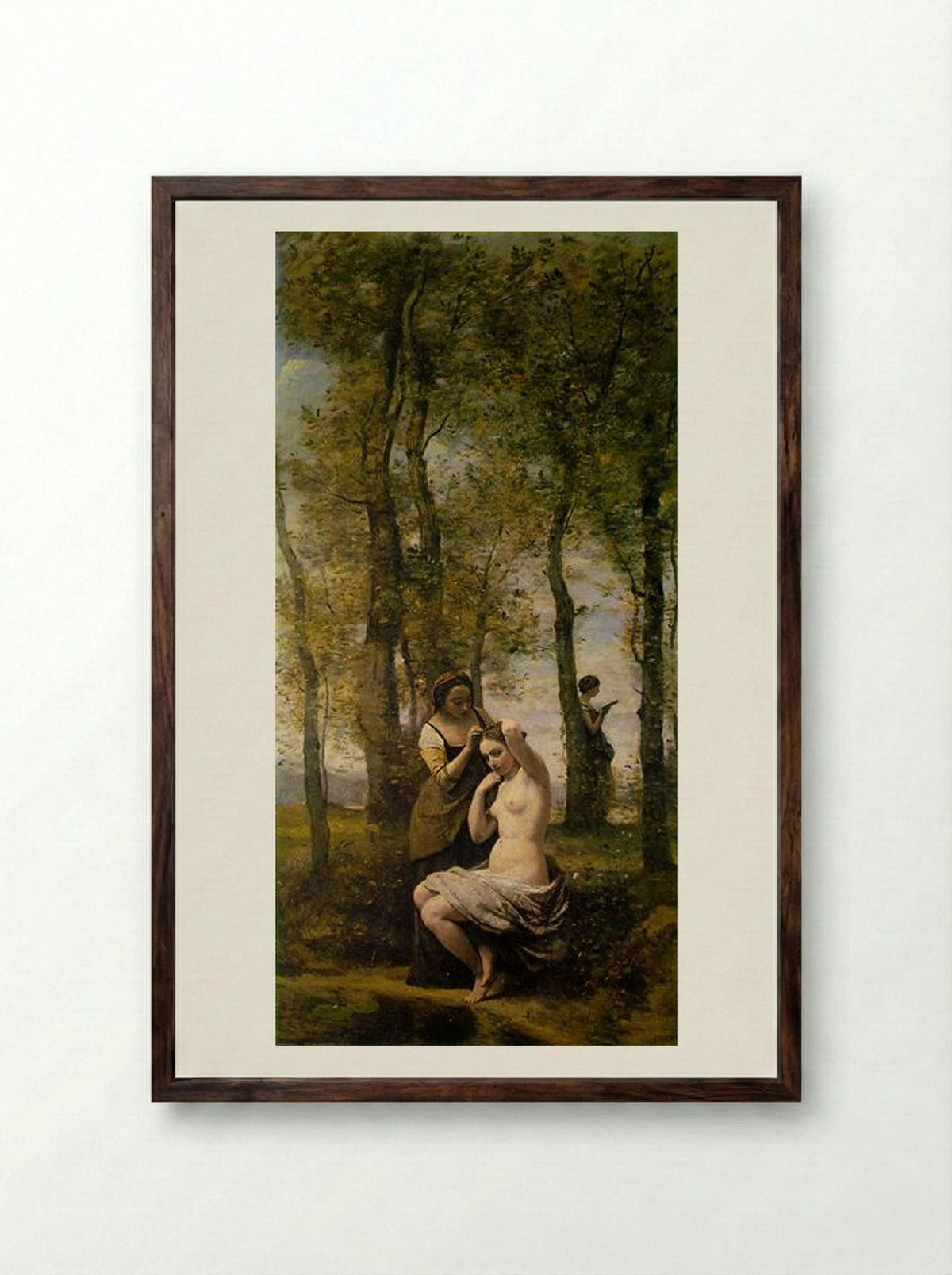 Landscape with Figures (Les Bohémiens) - Camille Corot - Framed Print Dark Wood