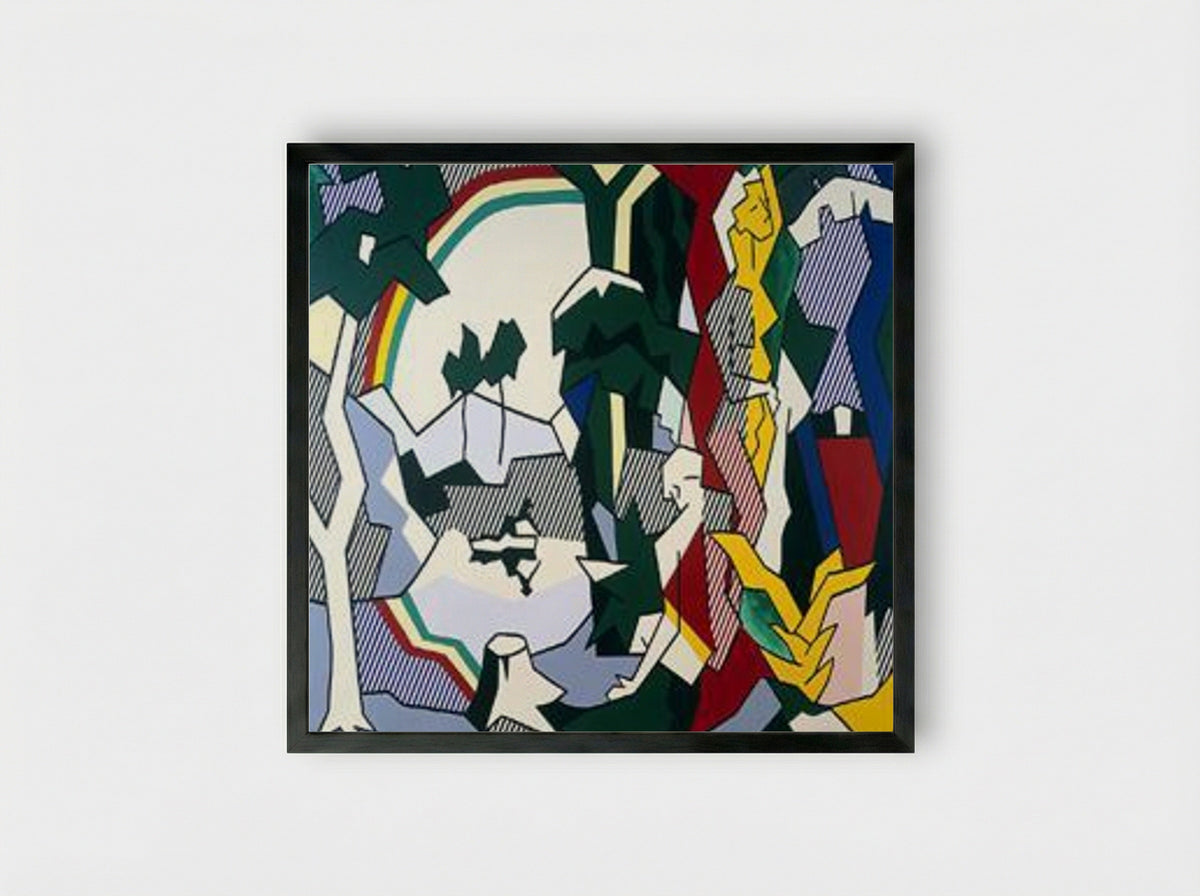 Landscape with Figures and Rainbow - Roy Lichtenstein - Framed Print Black