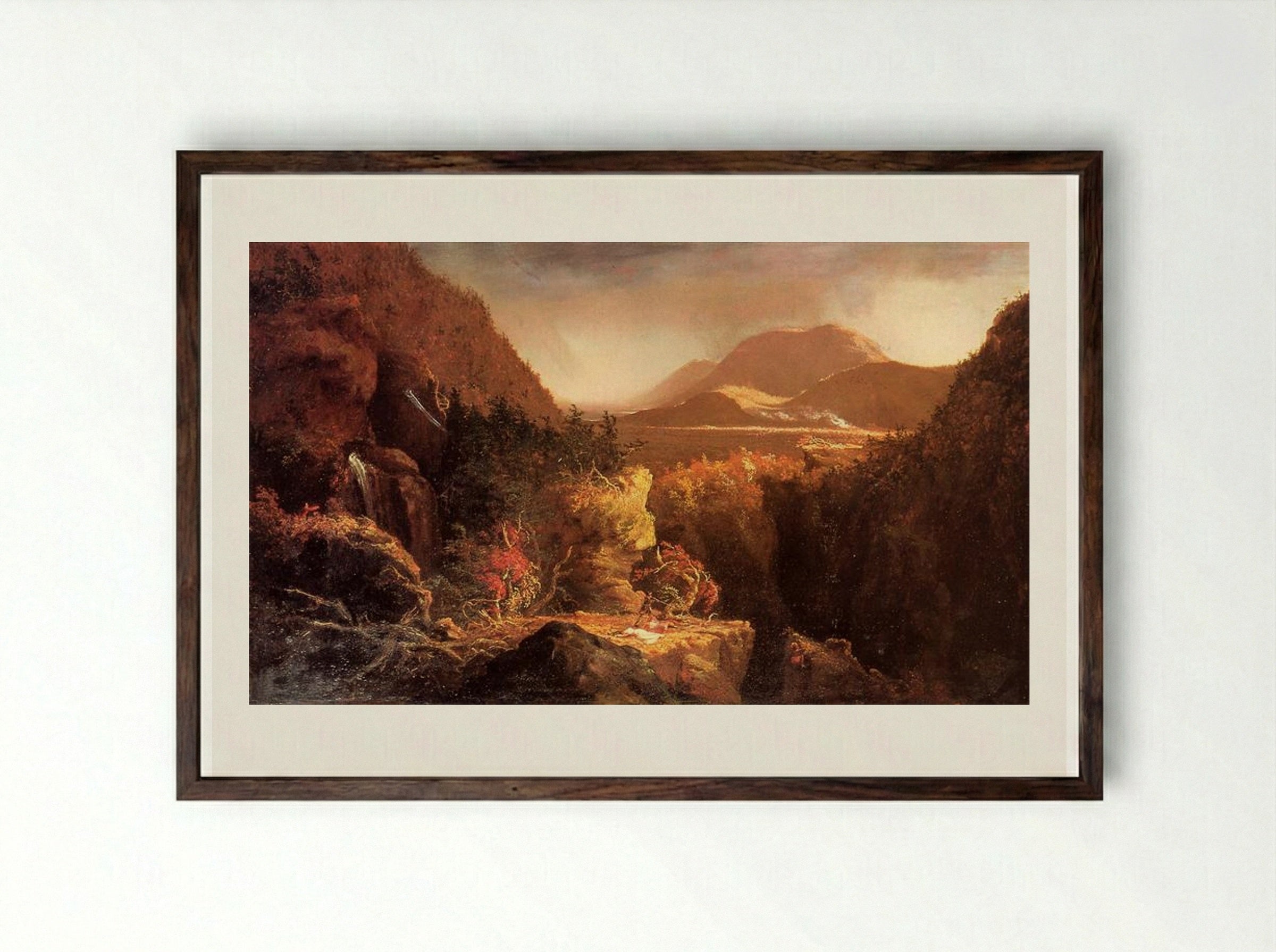 Landscape with Figures: A Scene from The Last of the Mohicans - Thomas Cole - Framed Print Dark Wood
