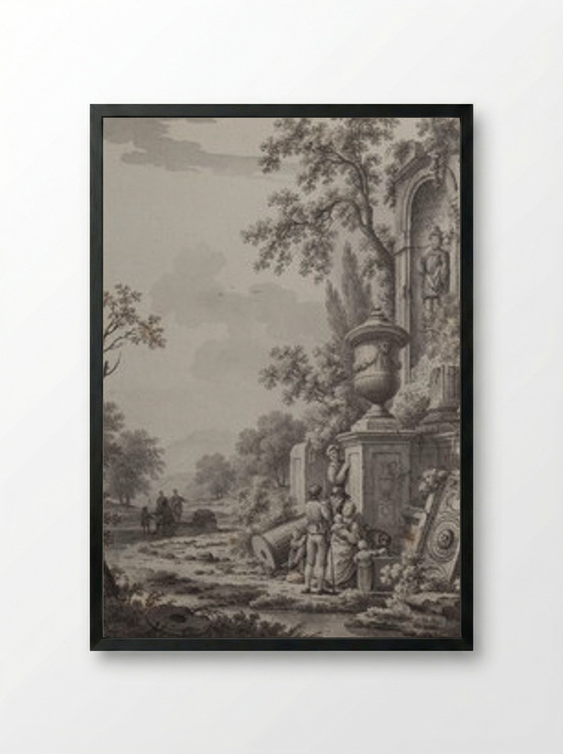 Landscape with Figures - Johann Heinrich Muntz - Framed Print Black