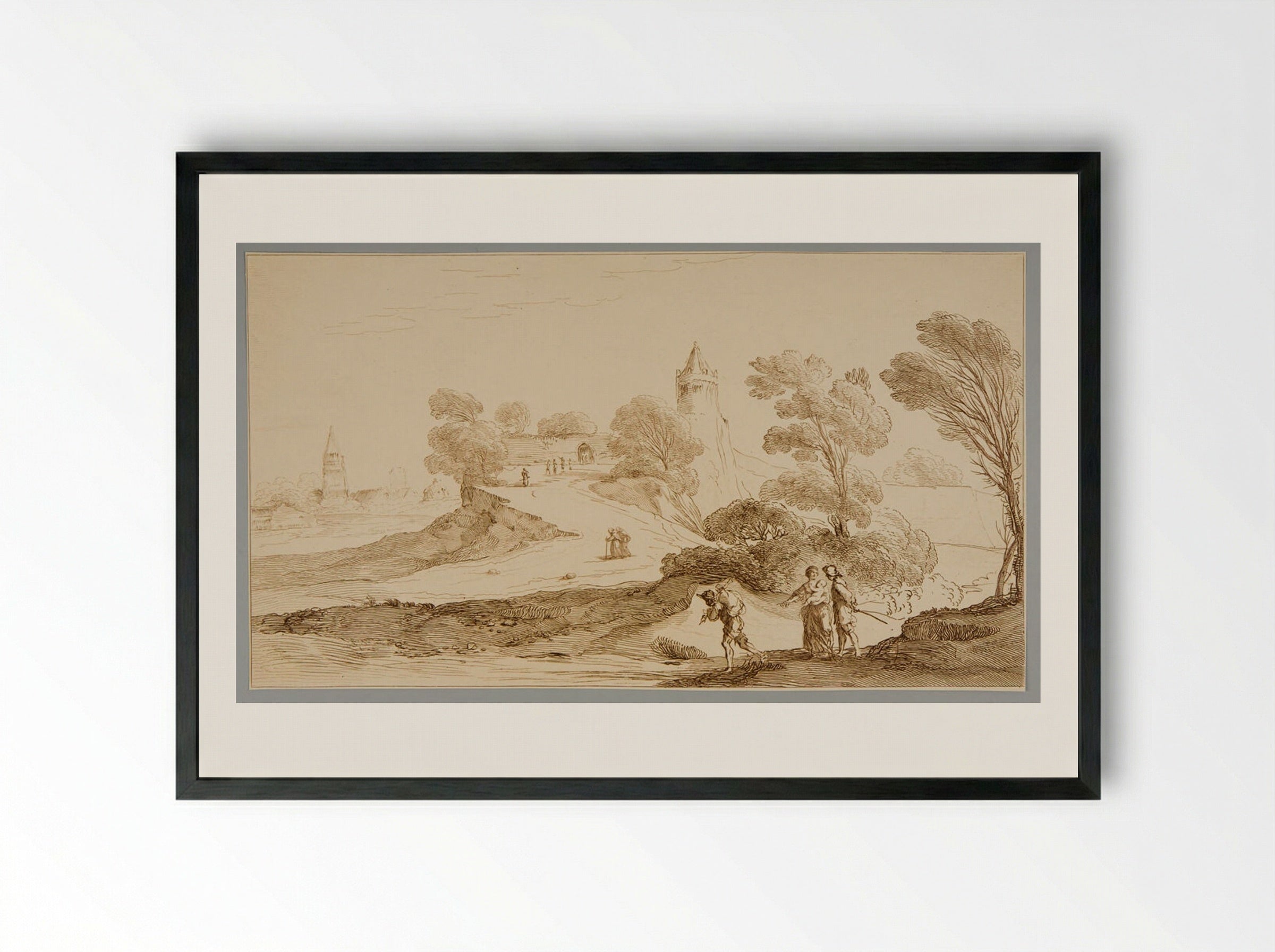 Landscape with Figures - James Basire the Elder - Framed Print Black