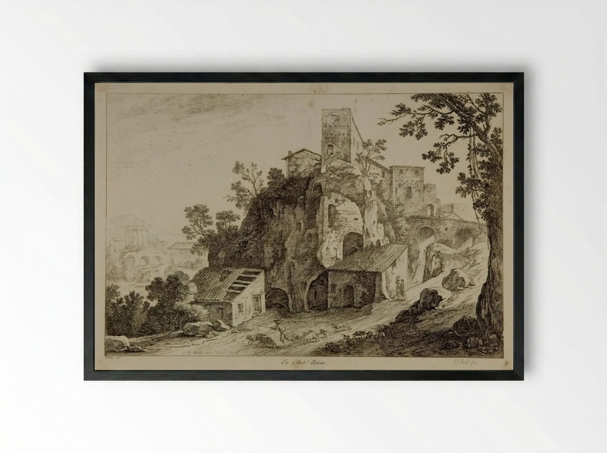 Landscape with Figures - Jean-Baptiste Huet - Framed Print Black