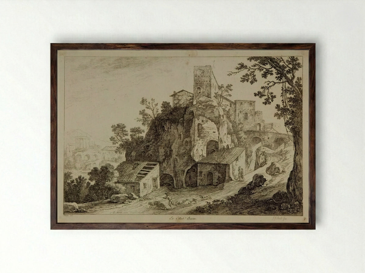 Landscape with Figures - Jean-Baptiste Huet - Framed Print Dark Wood