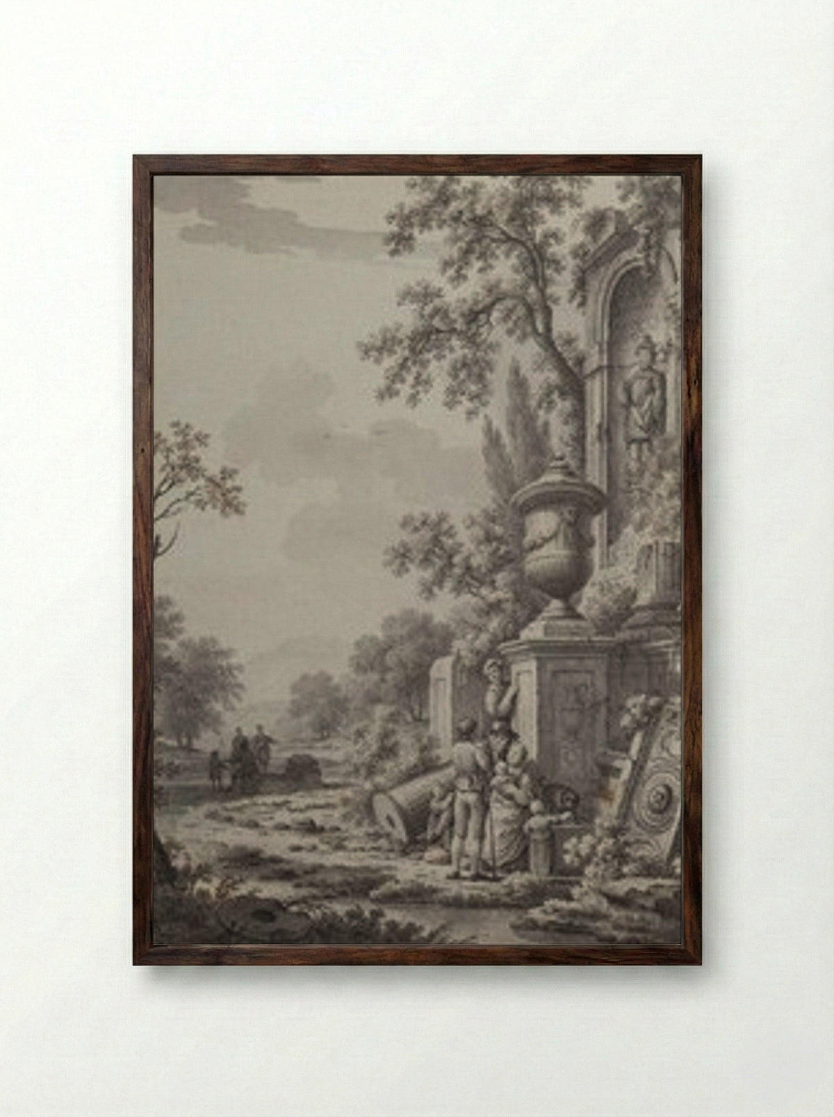 Landscape with Figures - Johann Heinrich Muntz - Framed Print Dark Wood