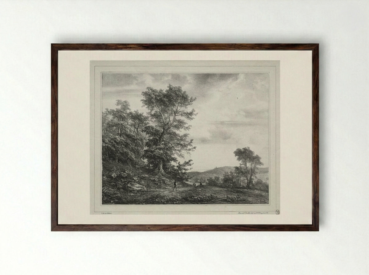 Landscape with Figures - Théodore Gudin - Framed Print Dark Wood