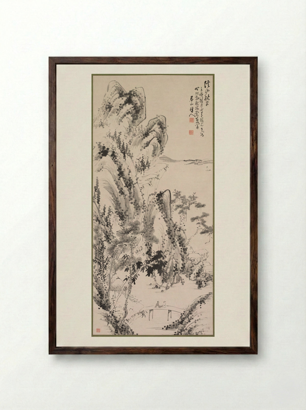Landscape with Figures - Fujimoto Tesseki - Framed Print Dark Wood