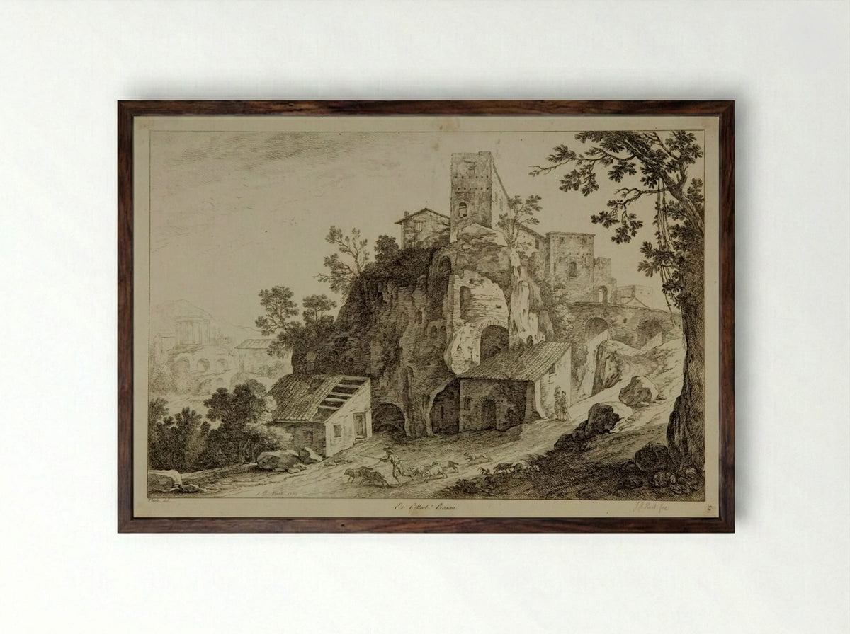 Landscape with Figures - Jean-Baptiste Huet - Framed Print Dark Wood