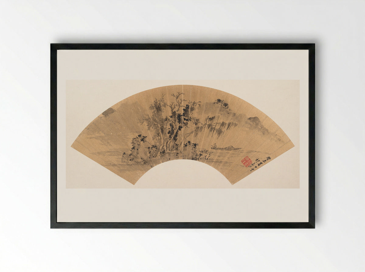 Landscape with Fisherman - Qi Zhijia - Framed Print Black