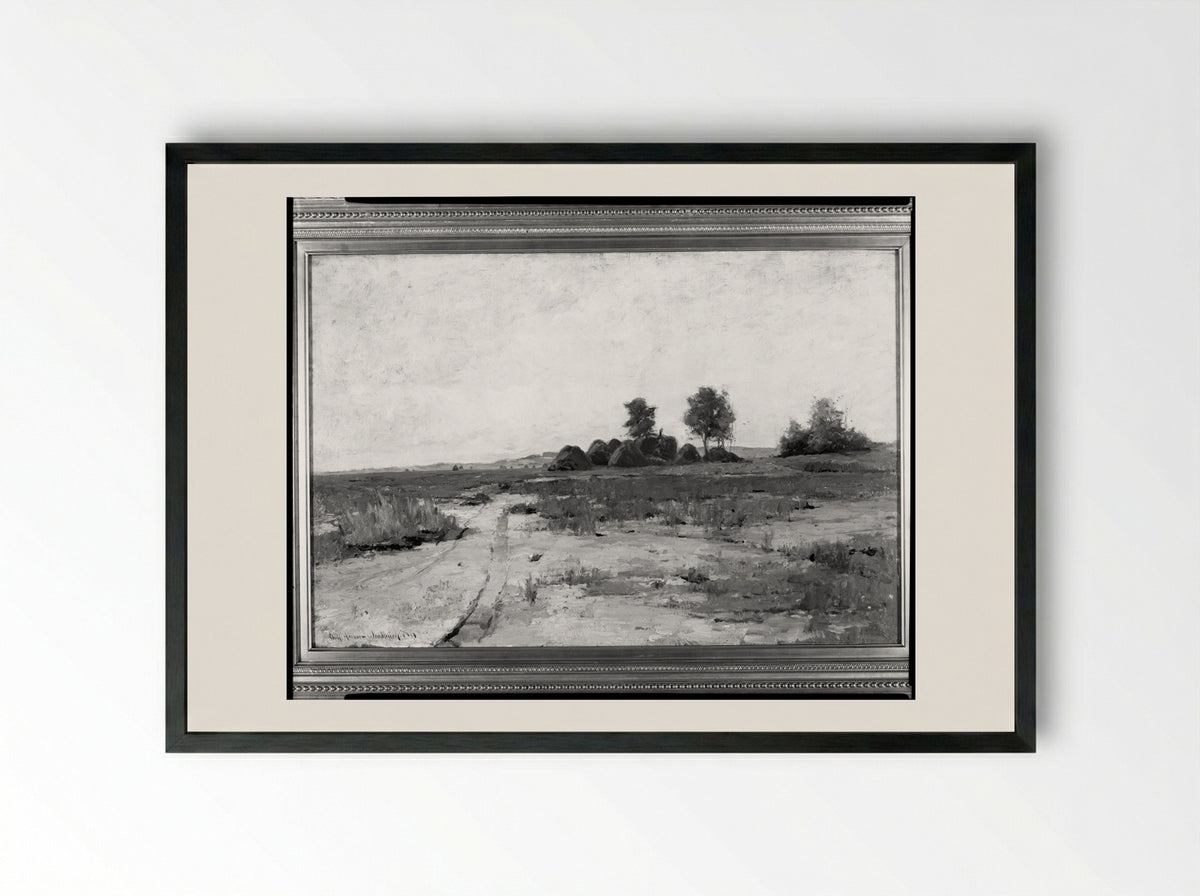 Landscape with Haystacks - Charles Herbert Woodbury - Framed Print Black