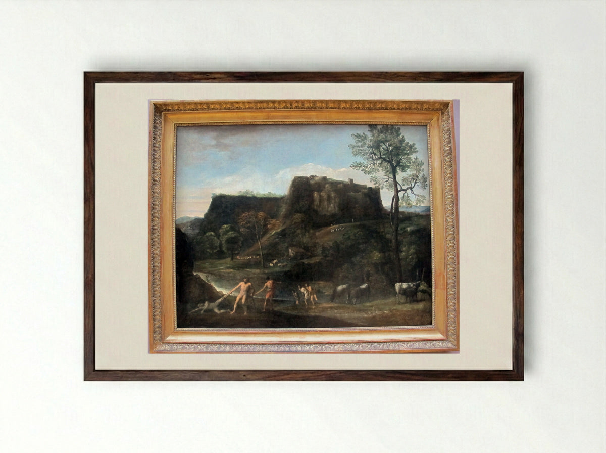 Landscape with Hercules and Cacus - Domenichino - Framed Print Dark Wood