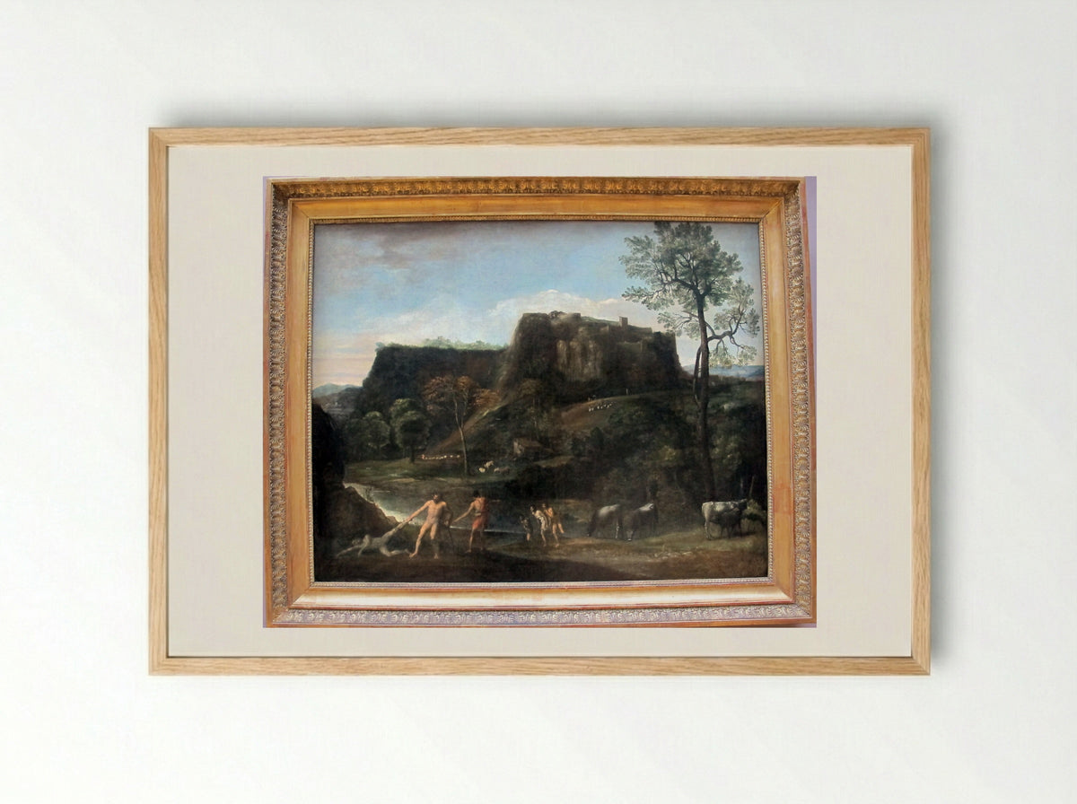 Landscape with Hercules and Cacus - Domenichino - Framed Print Wood