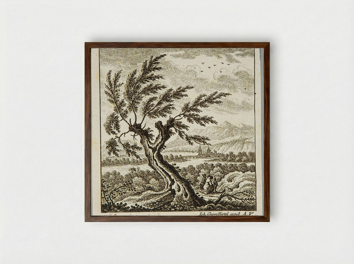 Landscape with Large Tree - Johann Caspar Ulinger - Framed Print Dark Wood