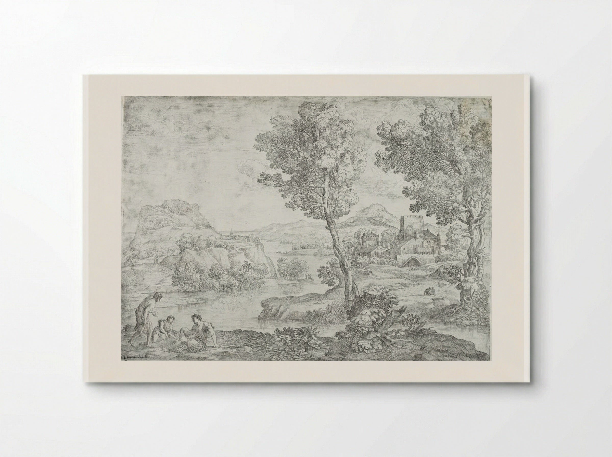 Landscape with Man Standing near Two Seated Men - Giovanni Francesco Grimaldi - Poster