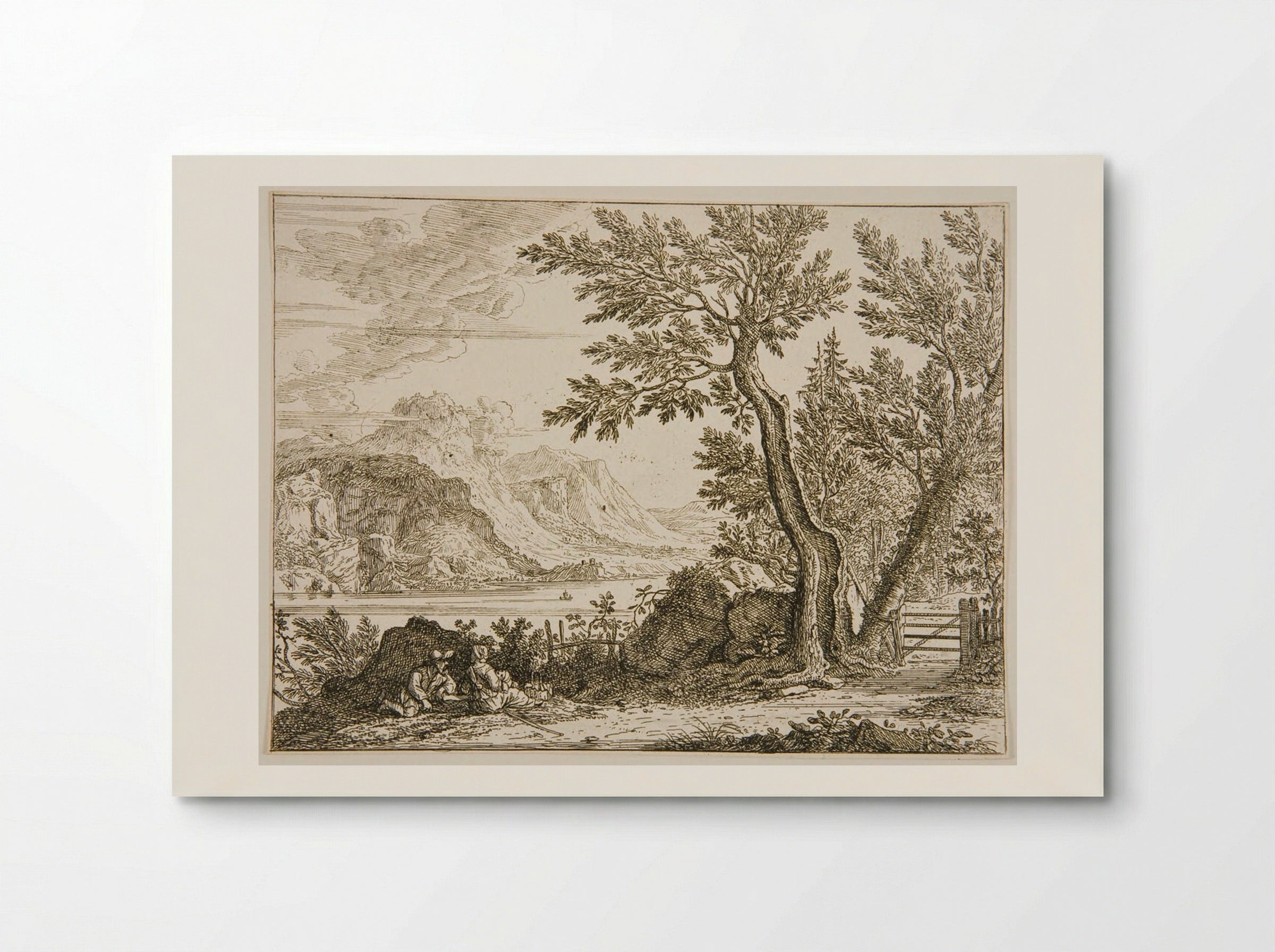 Landscape with Man and Woman Sitting on the Ground at Left - Felix Meyer - Poster