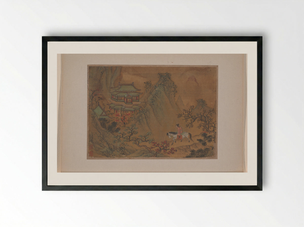 Landscape with Man on Horseback - Liu Yen - Framed Print Black