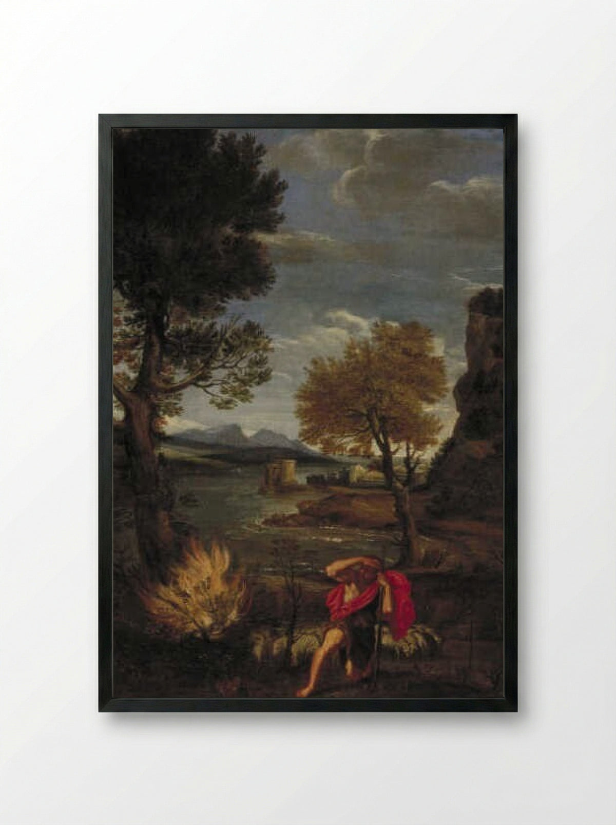 Landscape with Moses and the Burning Bush - Domenichino - Framed Print Black