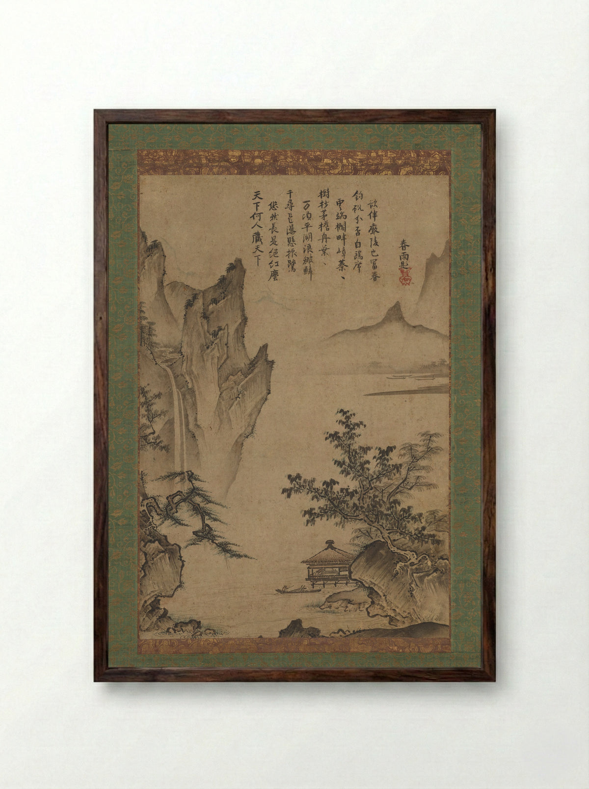 Landscape with Pavilion - Kenkō Shōkei - Framed Print Dark Wood