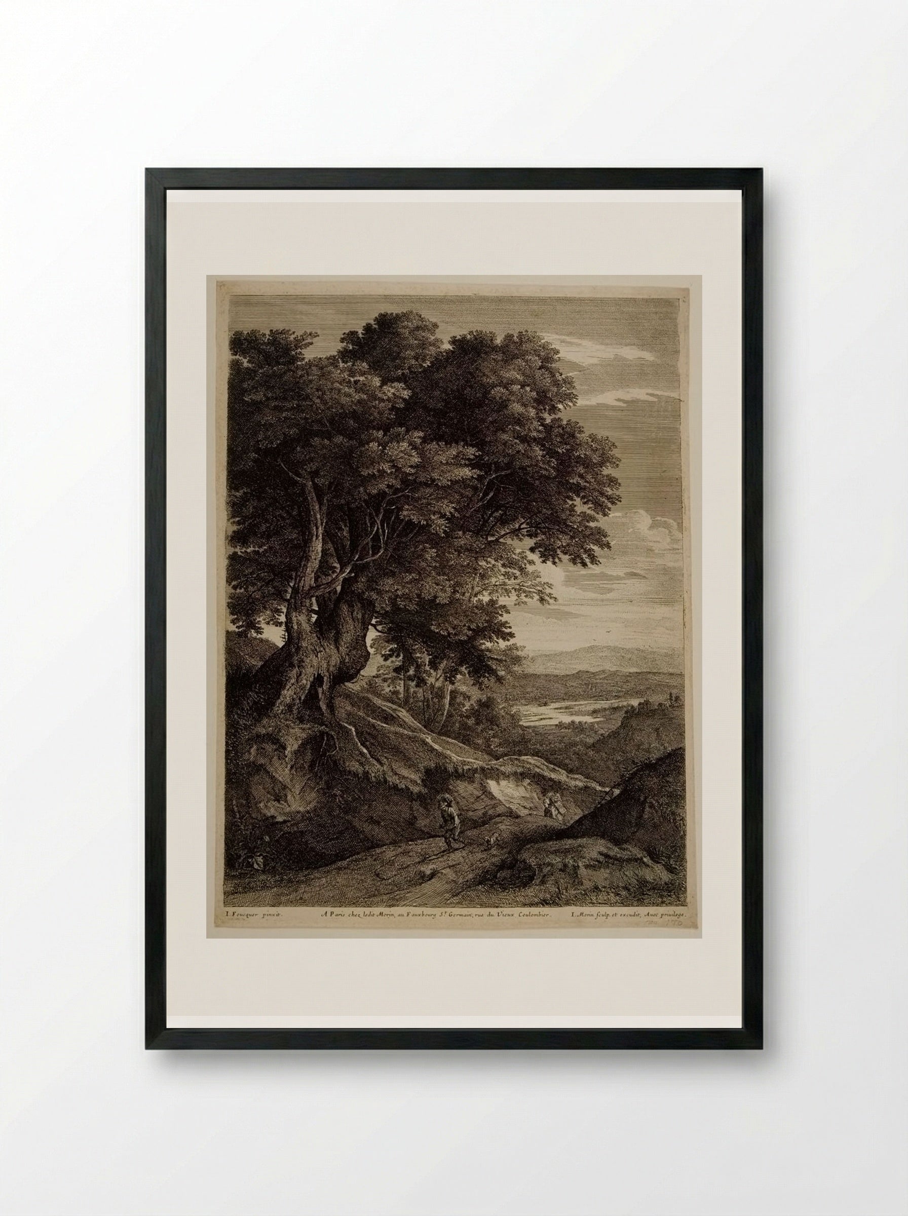 Landscape with Peasants Carrying Baskets - Jean Morin - Framed Print Black