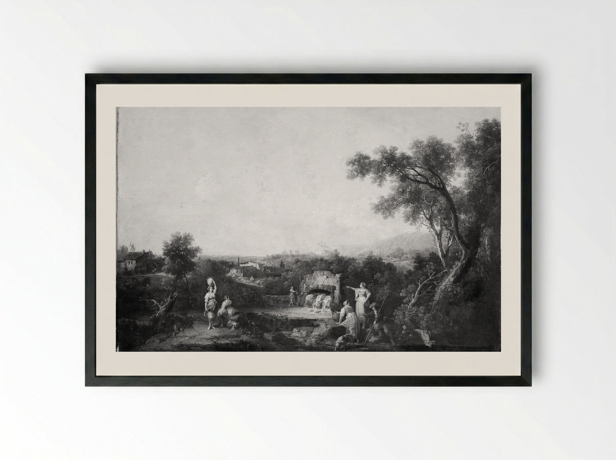 Landscape with Peasants at a Fountain - Francesco Zuccarelli - Framed Print Black
