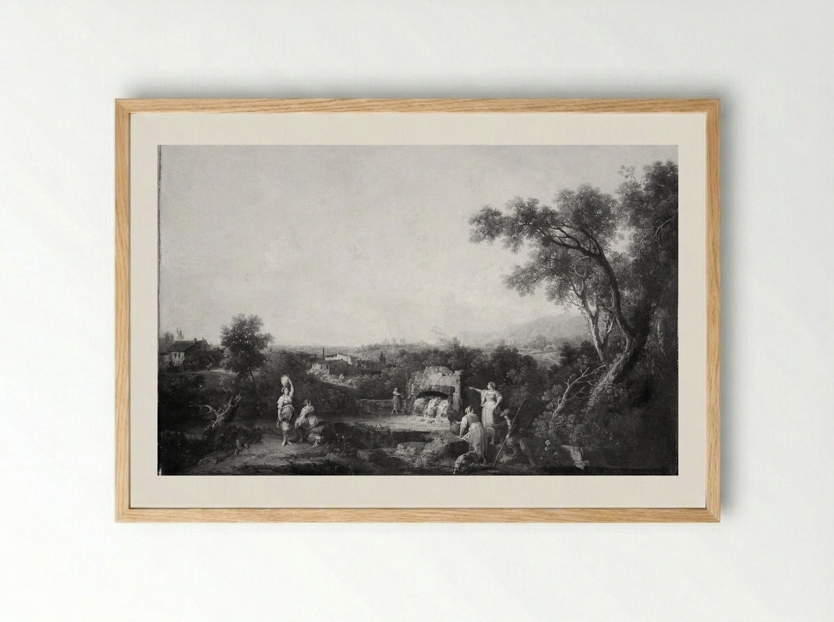 Landscape with Peasants at a Fountain - Francesco Zuccarelli - Framed Print Wood