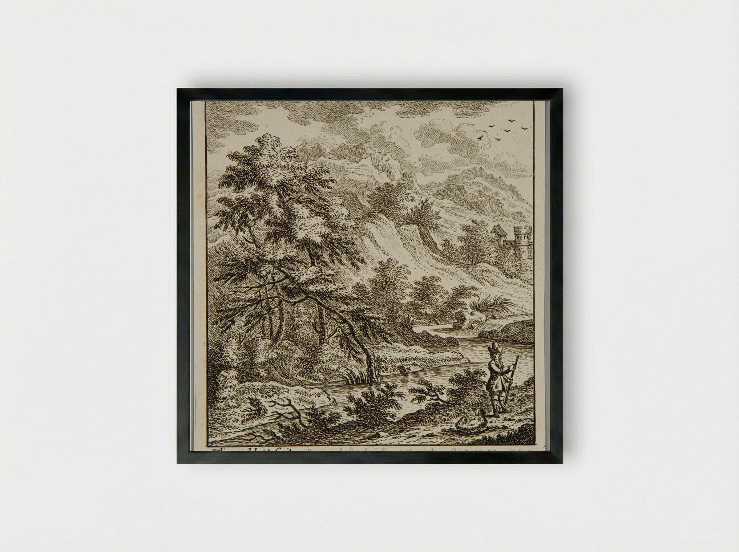 Landscape with River and Castle - Johann Caspar Ulinger - Framed Print Black