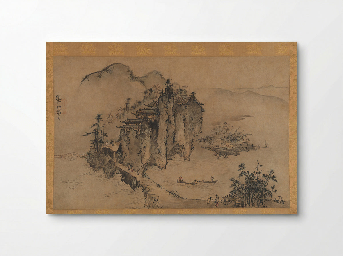 Landscape with Rocky Precipice - Sesson Shūkei - Poster
