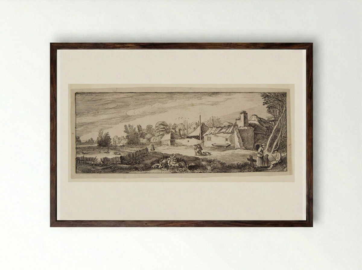 Landscape with Ruins of a Tower and a Bridge - Jan van de Velde II - Framed Print Dark Wood