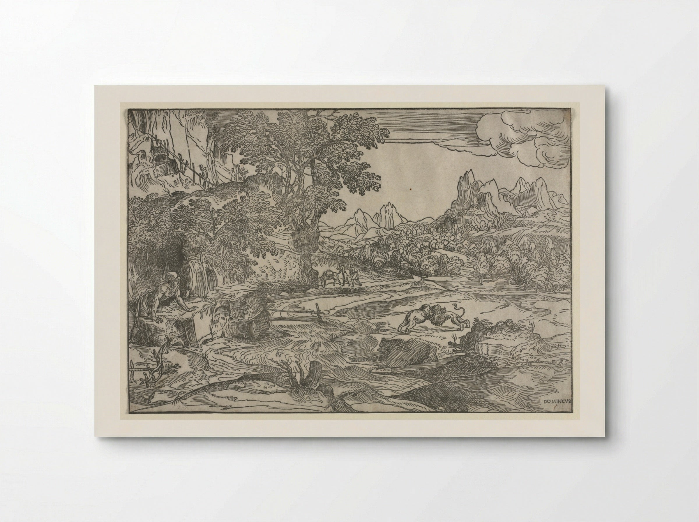 Landscape with Saint Jerome and Two Lions - Domenico Campagnola - Poster