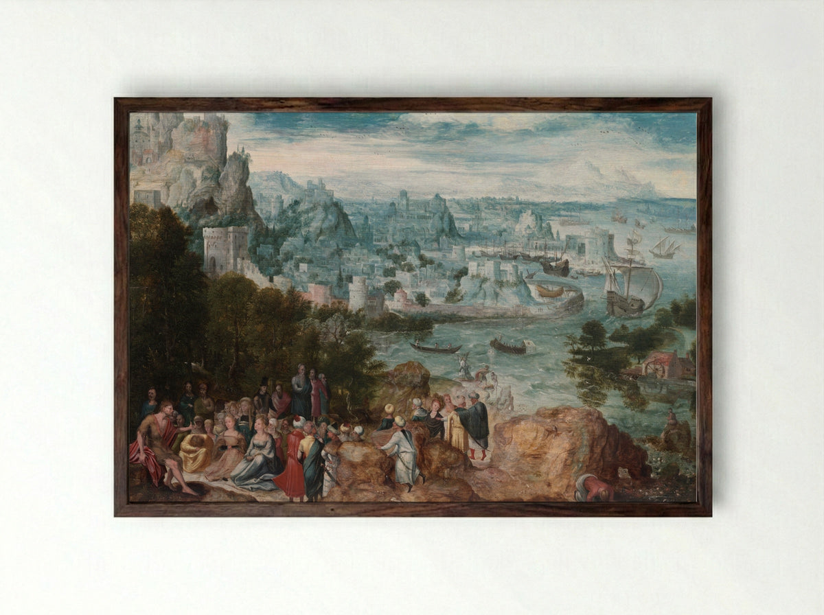 Landscape with Saint John the Baptist - Herri met de Bles - Framed Print Dark Wood