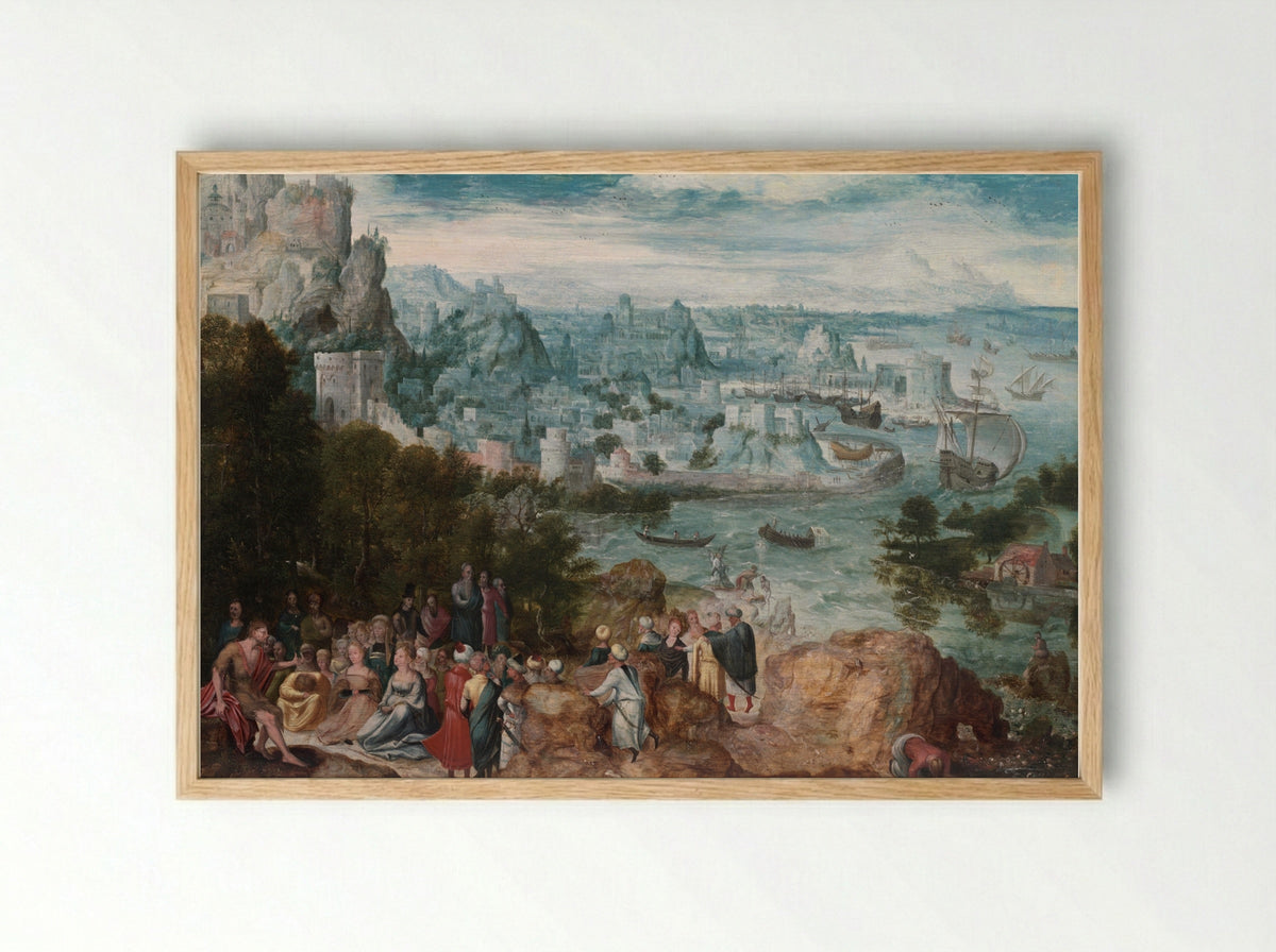 Landscape with Saint John the Baptist - Herri met de Bles - Framed Print Wood